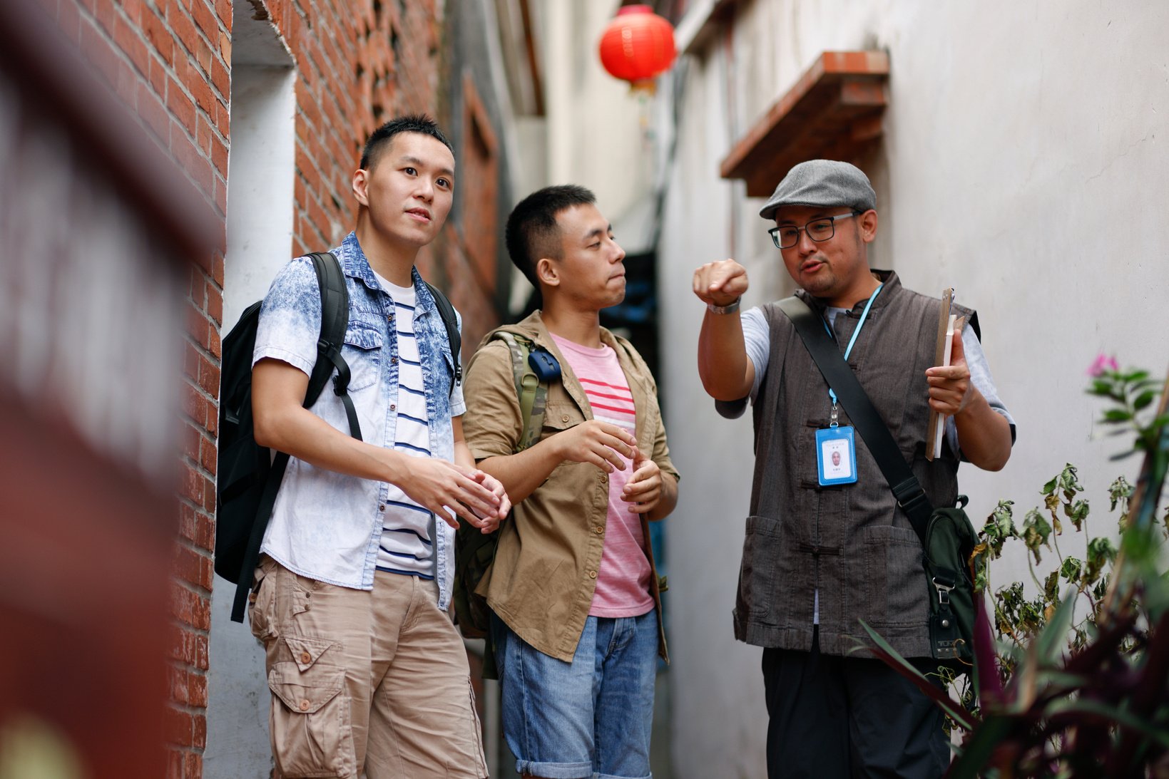 Local guide and two men guide the scenery